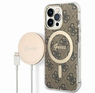 GUESS GUBPP13LH4EACSW Case+ Charger iPhone 13 Pro brown/brown hard case 4G Print MagSafe