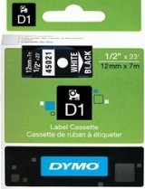 Dymo D1 45021 Tape / 12 mm. x 7m / Hvid Tekst / Sort Tape