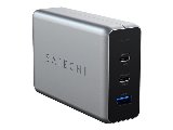 100W GaN rejseoplader med to USB-C- og USB-A-porteGrå