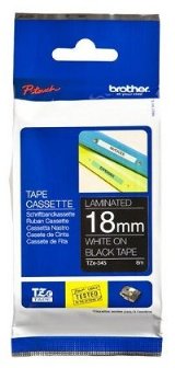 Brother TZE345 TZ-tape / 18 mm. / Hvid Tekst / Sort Tape - Lamineret bånd