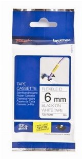 Brother TZEFX211 TZ-tape / 6mm / Sort Tekst / Hvid Tape - Fleksibel tape