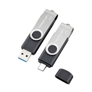 Tranzip Flip Duo 32GB USB-A / USB-C Sort, Flerfarvet, Rustfrit stål