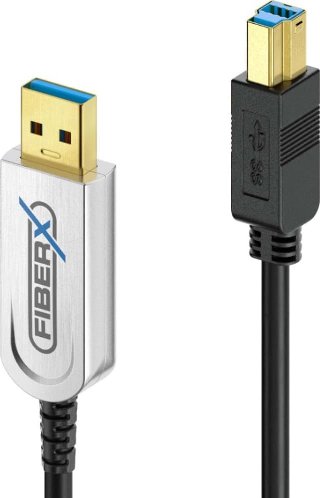 FiberX USB cable20m USB-B USB-A Sort, Sølv