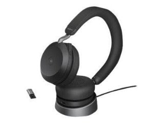 Jabra Evolve2 75 Link380a MS Stereo Stand Black - Headset - Bluetooth - trådløs - USB-A