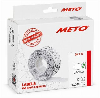 METO Prisetiketter, aftag. 26x12mm, hvid 12rl/1000