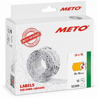 METO Prisetiketter, 26x16mm, neonorange, 12rl/1000