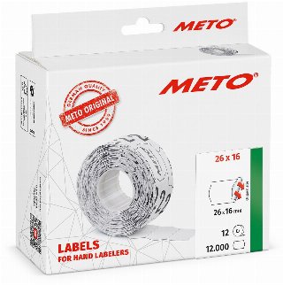 METO Prisetiketter, 26x16mm, hvid, 12rl/1000