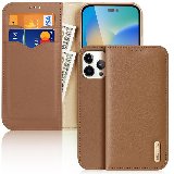 Dux Ducis  Hivo Leather Flip Case Genuine Leather Cover Card & Document Wallet iPhone 14 Pro Max Brown