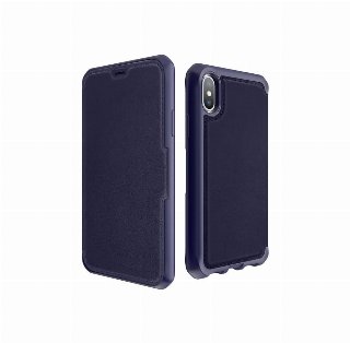 ITSKINS HYBRID FOLIO cover for iPhone XS / X®. Navy blue with recycled leather