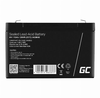 Green Cell AGM40 AGM 6V/15Ah Gel Deep - Alarmsystembatteri