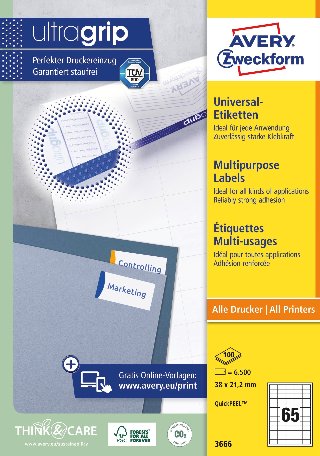 Avery Etiketter til flere formål 38.1 x 21.2 mm 6500etikette(r) - Etiketter til flere formål