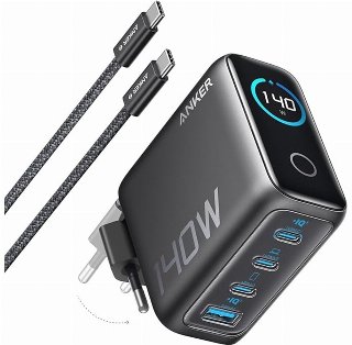 Anker Oplader 140W 4-port med USB-C-kabel – Mørkegrå