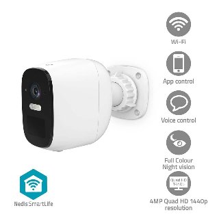 Nedis SmartLife udendørskamera, Wi-Fi, 4MP Quad HD 1440p / 2560x1440, IP66, Med bevægelsessensor, Nattesyn, Hvid