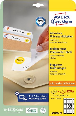 Avery Aftagelige etiketter 25,4x10mm