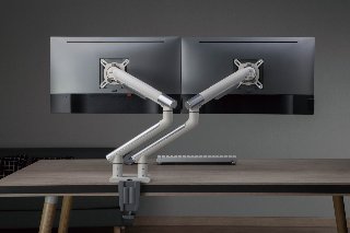 Alterzone Arm Duo USB dobbelt monitorarm i aluminium med 2 x 3.0 USB-porte, hvid