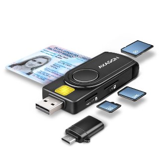 AXAGON USB smartkort- / ID-kort- og SD / microSD / SIM-kort-lomme-læser
