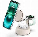 Belkin UltraCharge Pro 25w Qi2 3in1 Magnetic Charger Sand - Trådløs opladningsstander + AC-strømadapter
