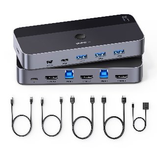 UGREEN HDMI KVM Switch 2 In 1 4K@60Hz USB 3.0 Switch (3*USB 3.0+ USB C) 2 USB Cables and 2 HDMI Cables