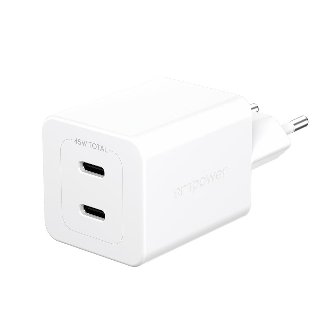empower by PanzerGlass Turbo 45W Charger incl. 2 x USB-C | EU Plug | Silver White - Strømforsyningsadapter