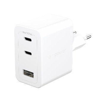 empower by PanzerGlass Turbo 70W Multiple Charger incl. 2 x USB-C + USB-A | EU Plug | Silver White - Strømforsyningsadapter